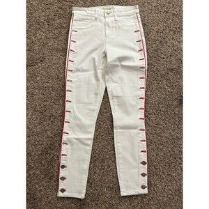 L'AGENCE White Button Accent Denim Women's Jeans Solid Light Wash